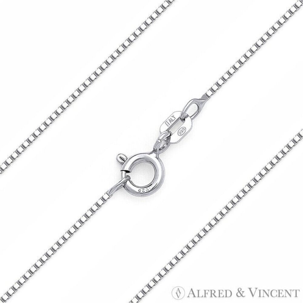 0.7mm Classic Box Link Chain Necklace in .925 Sterling Silver w/ Rhodium - 20"
